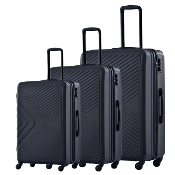 3 件套行李箱套装 ABS 轻型行李箱，带两个挂钩、万向轮、TSA 锁，（20/24/28）黑色