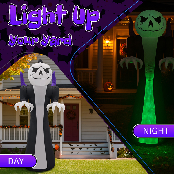 12ft  南瓜头死神 1三色火焰灯 万圣充气装饰 12V-9