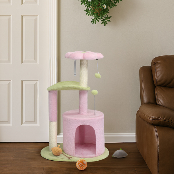 55*41*84CM 清新粉绿风 花朵系列 中纤板 绒布 剑麻绳 猫爬架-8