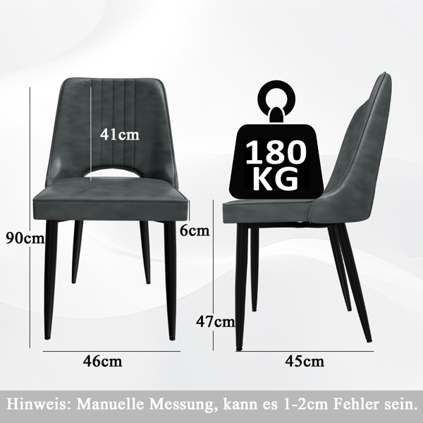 餐椅（一套 2 把），带高靠背的仿皮餐椅，带金属脚的现代厨房椅，适合客厅厨房的软垫餐桌椅-2