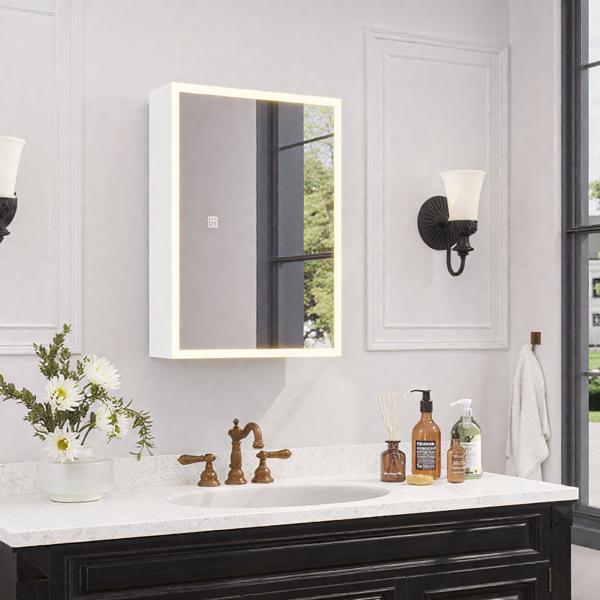 白色 刨花板 亚克力边框 71*50.8*15cm  1门 2层架 LED镜柜 三色调光 调节亮度  断电记忆  左右门通用-5