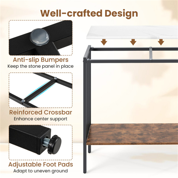 现代工业控制台桌-双层设计，带防滑缓冲器的烧结石桌面，可调节脚垫，稳定性好-5