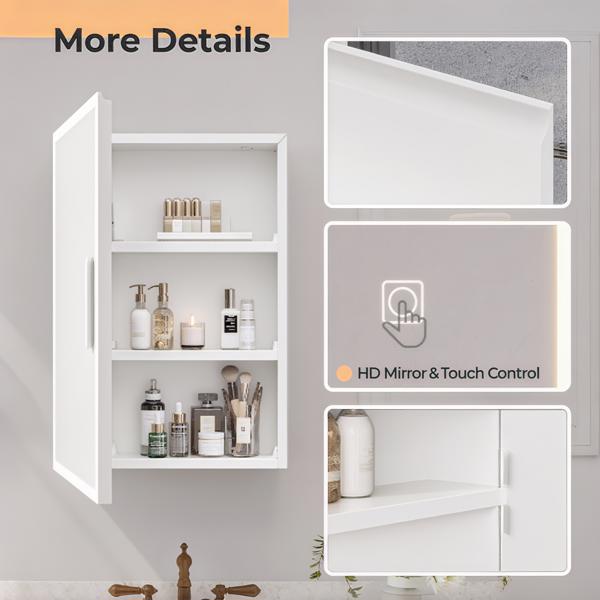 白色 刨花板 亚克力边框 71*50.8*15cm  1门 2层架 LED镜柜 三色调光 调节亮度  断电记忆  左右门通用-3