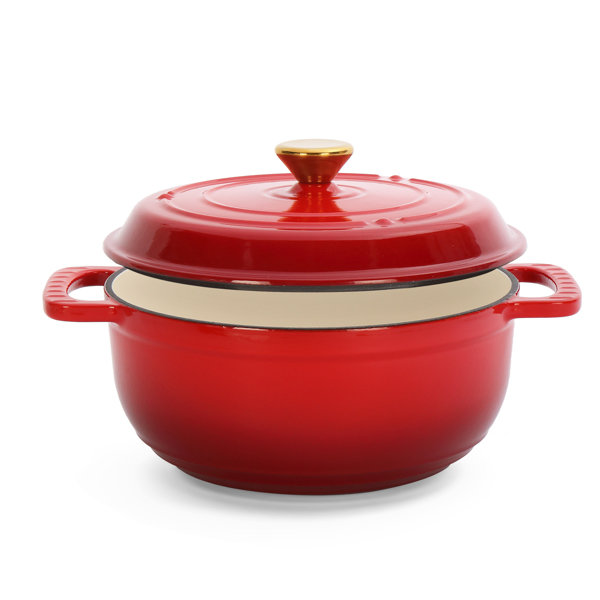 铸铁 5QT 烹饪锅具 红色渐变 含两个硅胶手套 珐琅锅-3