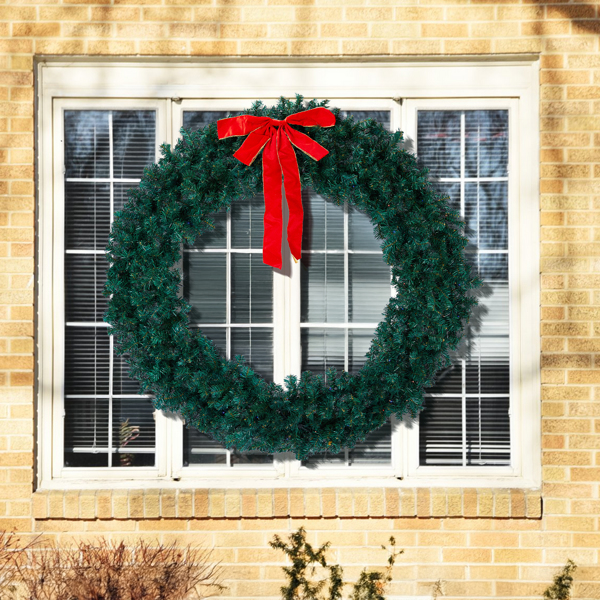 60in 绿色 花环 带蝴蝶结 600枝头 220LED四彩加暖白无极灯 带遥控   PVC 圣诞PVC花环 30V 3.6W 美规-8