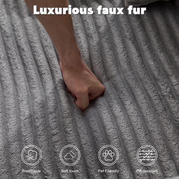 超大躺椅舒适云沙发，现代毛绒灯芯绒软垫沙发床，带 3 个抱枕和宽扶手，适用于客厅，无需组装，灰色-12