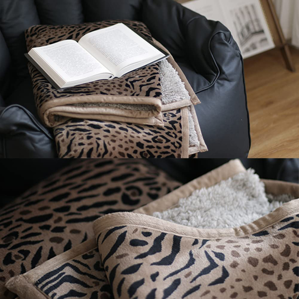 北欧双层毛毯加厚保暖冬季羊羔绒珊瑚绒毯子沙发小号午睡毯 北欧盖毯-豹纹 150*200CM左右-4