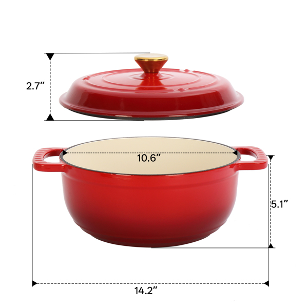 铸铁 6QT 烹饪锅具 红色渐变 含两个硅胶手套 珐琅锅-12