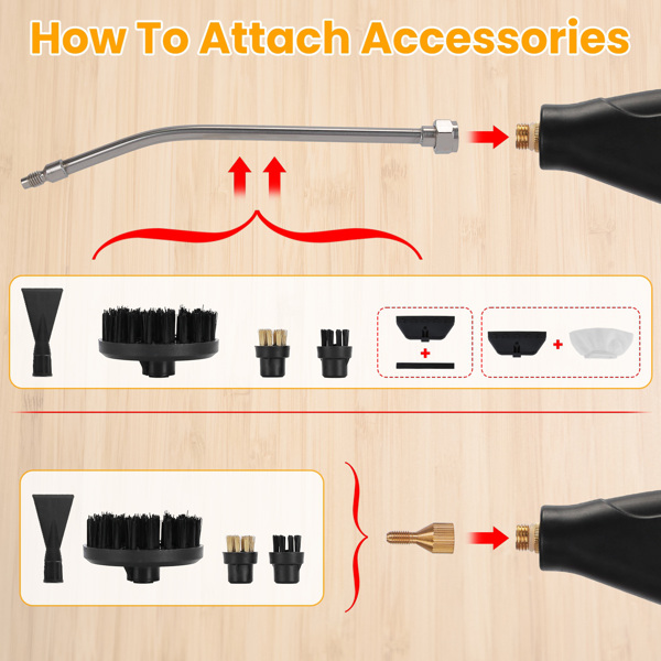 （物流随机发，自提可发加拿大）-手持蒸汽清洁器，1500W高温高压快速加热，6档可调蒸汽强度，1200毫升大容量水箱，双控数字显示屏，11合1清洁套装适用于家居、厨房、汽车及地板清洁-9