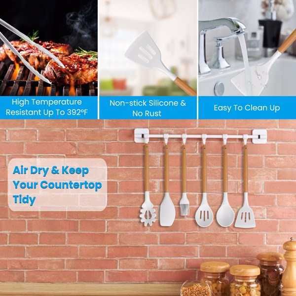 （物流随机发，自提可发加拿大）-35件厨房烹饪用具套装抹刀套装烘焙用具套装厨房配件必备品带支架蛋威士忌分离机汤头特纳勺杯-白色-5