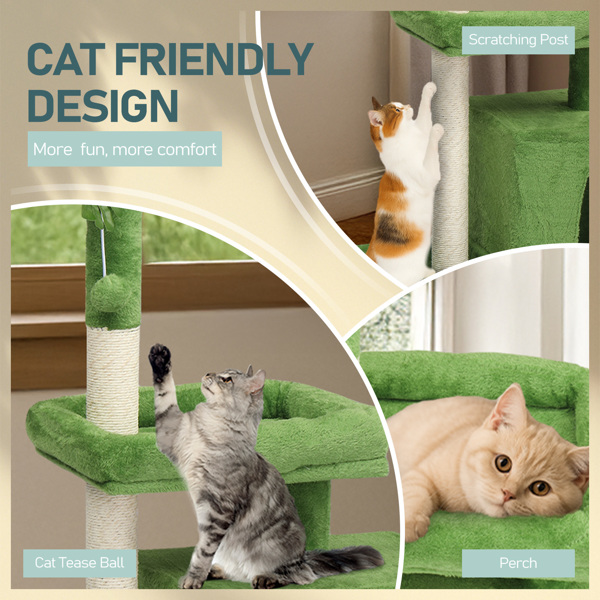 79*28*92CM 绿色 多层树叶系列 中纤板 绒布 剑麻绳 猫爬架-4