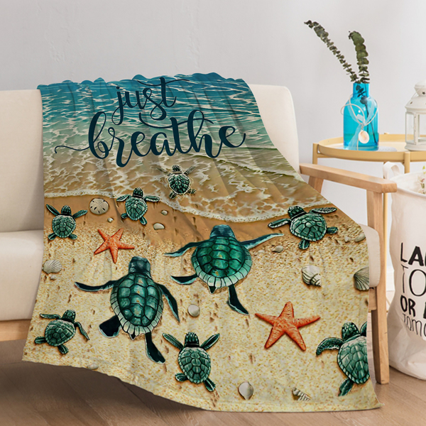 自产法莱绒毛毯 DOFT1064小龟赴海 150X200cm（temu仅可自提）-1