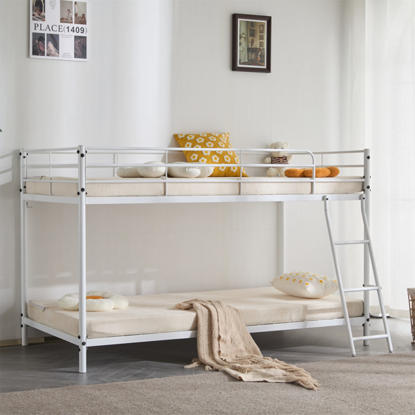 白色 Twin 圆管双层矮床 护栏斜梯 铁床 美国-11