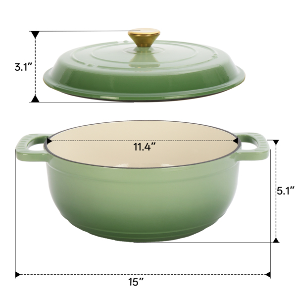 铸铁 7.5QT 烹饪锅具 渐变绿 含两个硅胶手套 珐琅锅-12