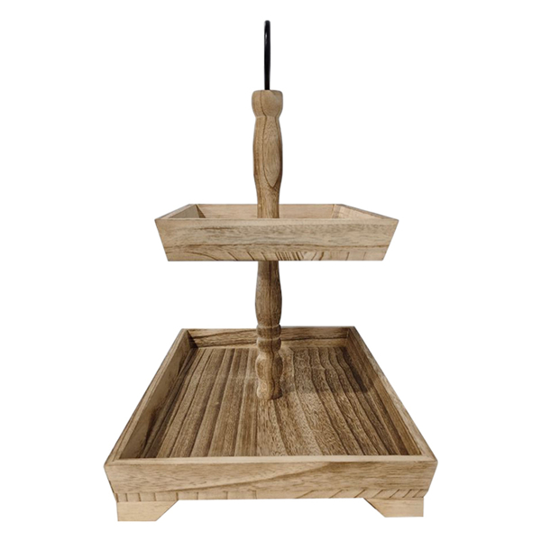 复古木质多层点心架水果盘干果蛋糕多层家用托盘甜品台展示架 Y506-2 长方形 果盘 轻烤色(一层长40.5*28 二层长29*22 高45CM)-3