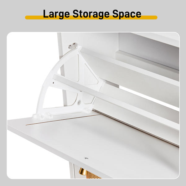 2排4个翻斗带高脚拱形藤面 鞋柜 刨花板+塑料藤 105*24*98cm 白色框架+原木色藤面+白色高脚 鞋柜-8