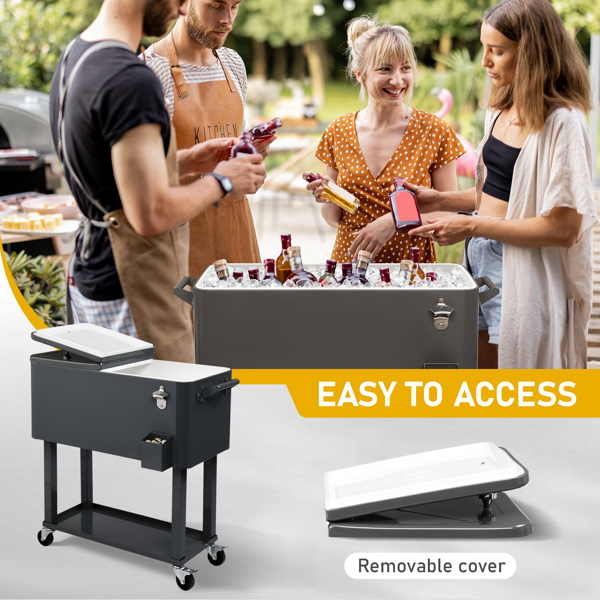 80QT 深灰色 冷冻保温推车 87.5*91*38.5cm 长方形 塑料箱体 铁脚管 冷冻保温-6