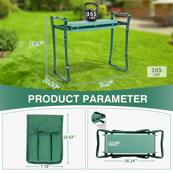 24*10.8*19.7inch 绿色 铁+EVA 折叠 折叠 园林跪凳-8