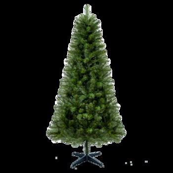 6 英尺铰链式无灯人造圣诞树，带 582 个尖头、全 PVC 树枝、绿色节日树，配有 4 条腿塑料支架，适合室内圣诞装饰