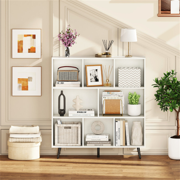 8立方书架3层现代储物架，带5个金属腿书架-8