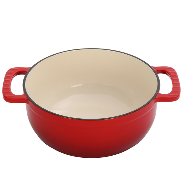 铸铁 6QT 烹饪锅具 红色渐变 含两个硅胶手套 珐琅锅-3