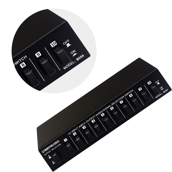 音频切换器 RCA 音频选择器 10 进 2 出或 2 进 10 出 无损切换 inO2-4