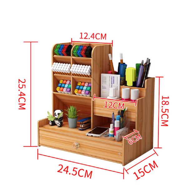 办公文件收纳盒大容量北欧创意时尚带分格桌面笔筒收纳架子 b17樱桃木-5