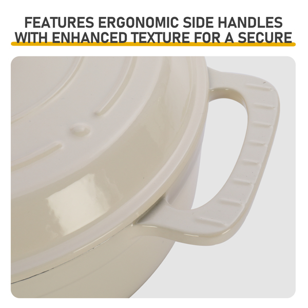 铸铁 6QT 烹饪锅具 陶瓷白 含两个硅胶手套 珐琅锅-5