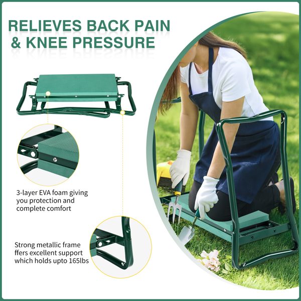 24*10.8*19.7inch 绿色 铁+EVA 折叠 折叠 园林跪凳-15