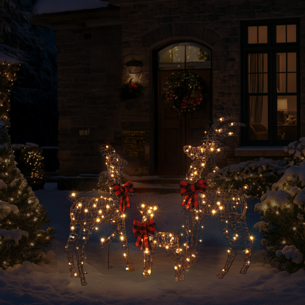 3pcs 4FT  棕色绕藤 家庭麋鹿 210LED暖白灯 塑料 圣诞灯饰麋鹿 30V 3.6W-3