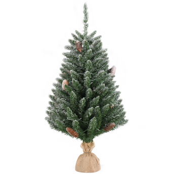 3ft 绿色植绒 100灯 暖色8模式电池开关 118枝头 麻布底座 PVC材质 圣诞树