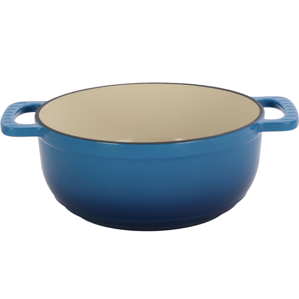 铸铁 6QT 烹饪锅具 渐变蓝 含两个硅胶手套 珐琅锅-4