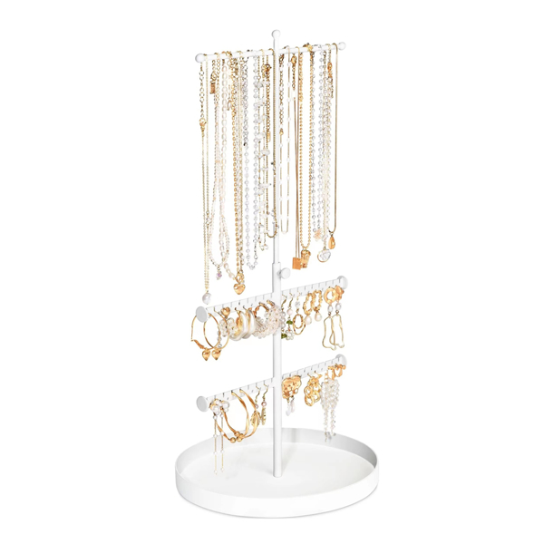 可伸缩拆卸圆盘首饰架桌面珠宝收纳架铁艺项链饰品展示架子 白色-2