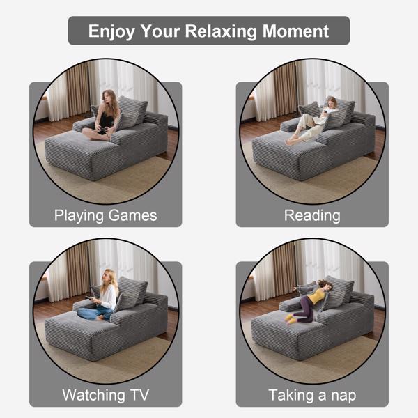 超大躺椅舒适云沙发，现代毛绒灯芯绒软垫沙发床，带 3 个抱枕和宽扶手，适用于客厅，无需组装，灰色-6