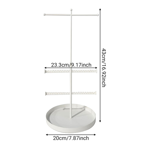 可伸缩拆卸圆盘首饰架桌面珠宝收纳架铁艺项链饰品展示架子 白色-5