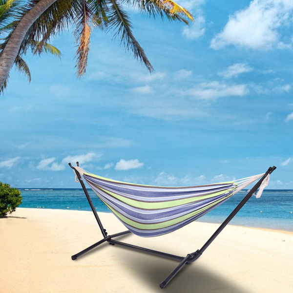 9ft 绿小条 黑底银花架子 2*1.5m涤棉吊床 铁吊床套装 330.00lbs-4