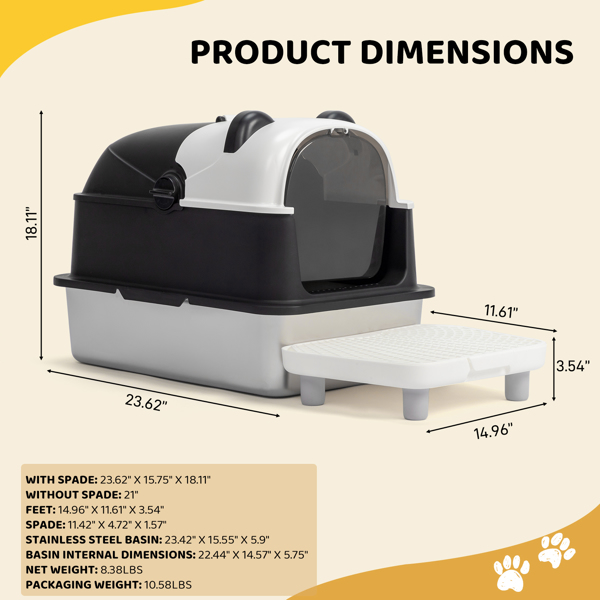 60*40*46CM 熊猫造型带塑料脚垫和ABS铲子 黑白色 不锈钢201+塑料PP 卡扣式组装 猫砂盆-6