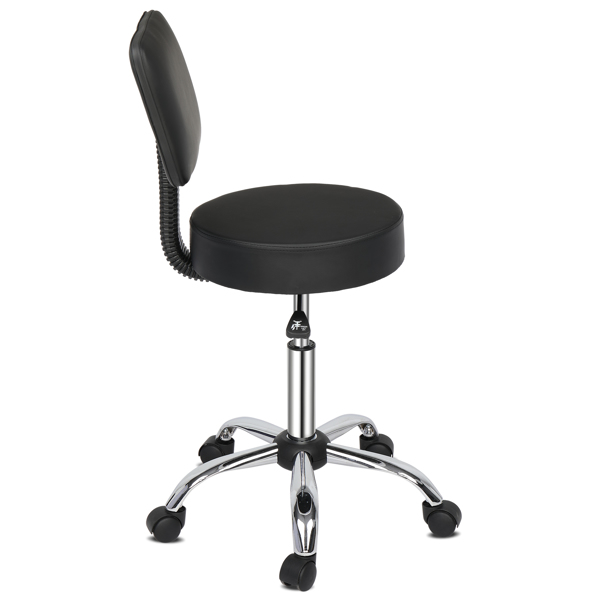 半PU皮 尼龙轮 300lbs 黑色 技师凳 带靠背圆凳电镀五星脚 N001-23