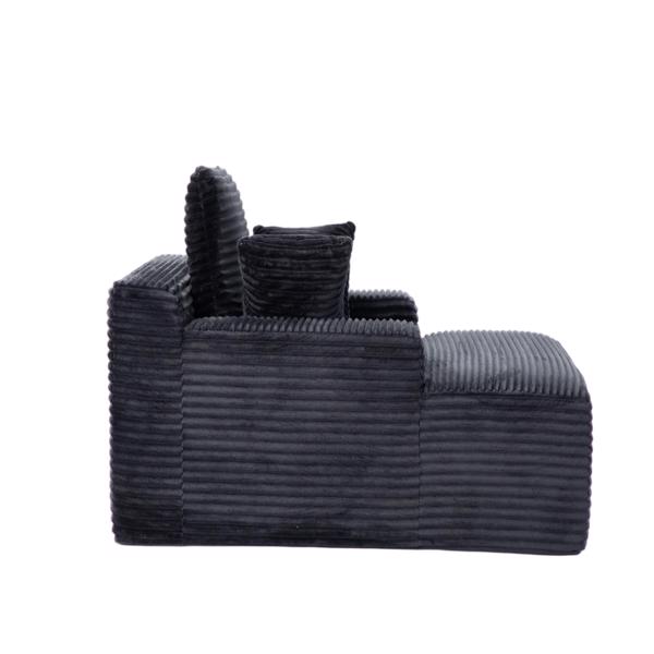 超大躺椅舒适云沙发，现代毛绒灯芯绒软垫沙发床，带 3 个抱枕和宽扶手，适用于客厅，无需组装，黑色-14