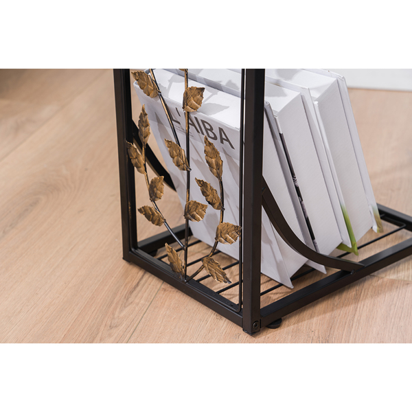 密度板 铁 拆装 单层 C型桌 边几 树叶款 桌面棕色 黑色喷塑 刷金树叶 30.5*21*54cm-20