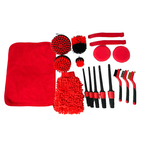 洗车清洁刷18件套电钻刷清洁套装猪鬃木柄圆头细节刷 汽车清洁套装-2