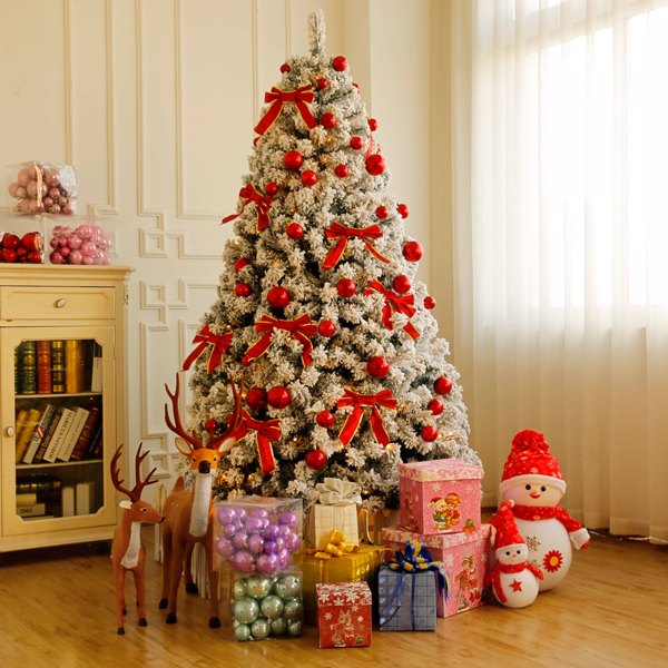 6ft 绿色植绒 300灯 暖白双色8模式 800枝头 自动树结构 PVC材质 圣诞树 美规-6