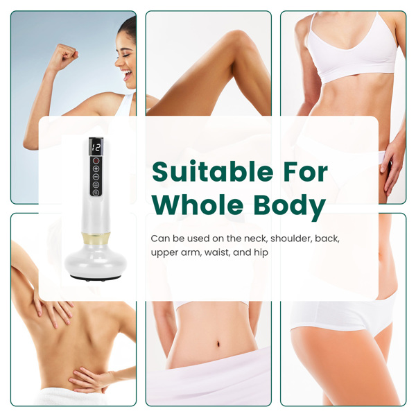 （物流随机发，自提可发加拿大）-带 12 级吸力和加热功能的按摩器 - 钢制滚轮可显著减少 cellulite，全身适用 - 无线可充电，适用于大腿、臀部、颈部等部位--白色-5
