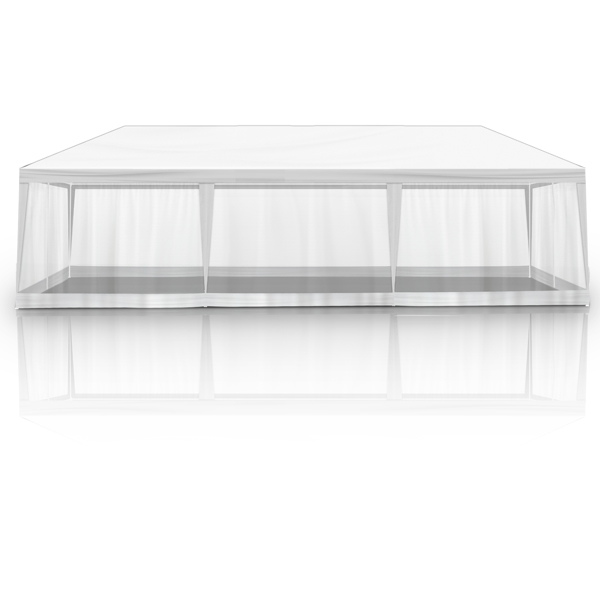 10X30ft 白色 8面(2门6围)纱网 仿折叠棚 配8片分体纱网围布 白色PE顶布  白色喷塑铁管 白色网纱 LT-1