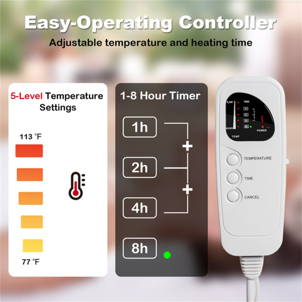 71 x 31英寸按摩床加热器加热垫，5个加热设置，可机洗设计（白色）-4