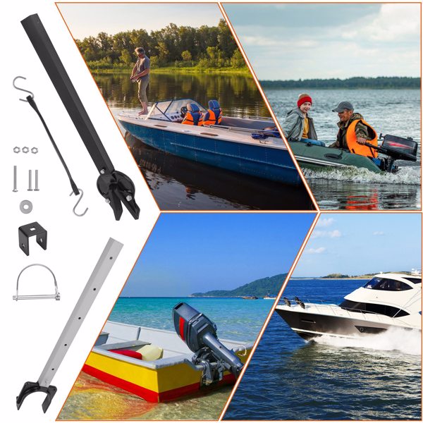 （物流随机发，自提可发加拿大）-船横梁保护器，28-40in可调节舷外电机支架-重型钢，减震橡胶带，2种安装选项（拖车和滚筒），适用于大多数100马力以下的发动机，保护横梁和电机-5