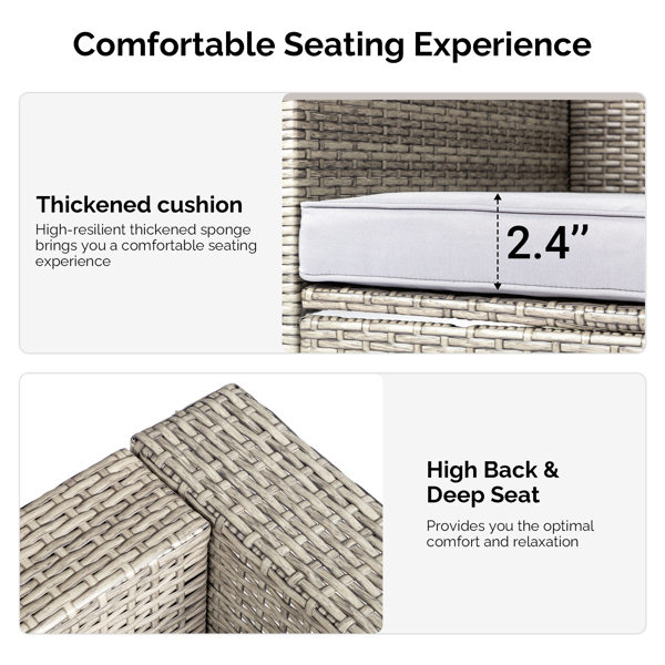 2pcs 无扶手沙发+2pcs 脚凳+1pcs 双人沙发+1pcs 茶几 可收纳 灰色渐变藤条 灰色垫子 编藤多件套-6