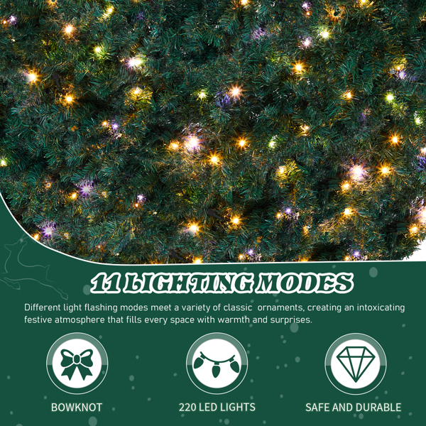 60in 绿色 花环 带蝴蝶结 600枝头 220LED四彩加暖白无极灯 带遥控   PVC 圣诞PVC花环 30V 3.6W 美规-2