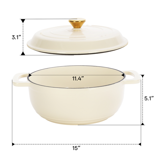 铸铁 7.5QT 烹饪锅具 陶瓷白 含两个硅胶手套 珐琅锅-12
