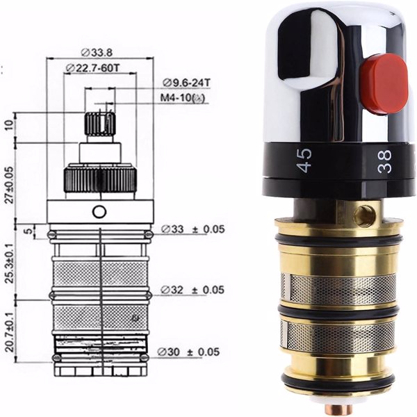 恒温龙头阀芯 太阳能电热水器恒温混水阀阀芯 顶丝石蜡阀芯全铜芯 顶丝阀芯铜色带手轮-5